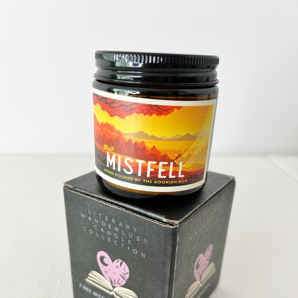 The Bookish Box Mistfell Jar Candle‎ Amber Winter Woods Pine Cinnamon